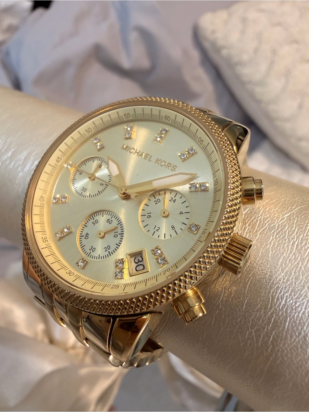 Michael Kors Gold Crystal-Accented Chronograph Watch